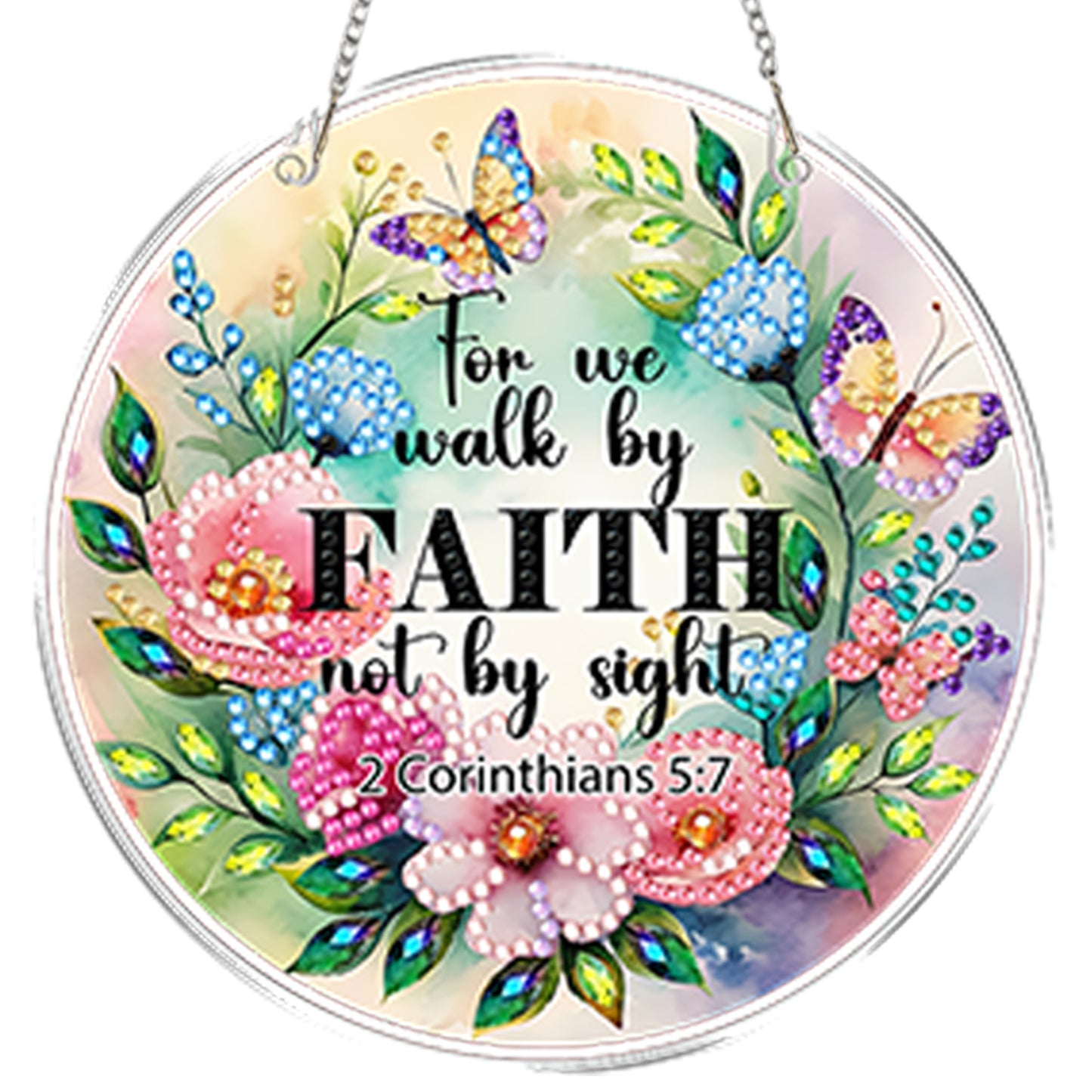 4pcs Flower Text DIY 2D Flat Acrylic Diamond Painting Kits Diamond Art Pendant