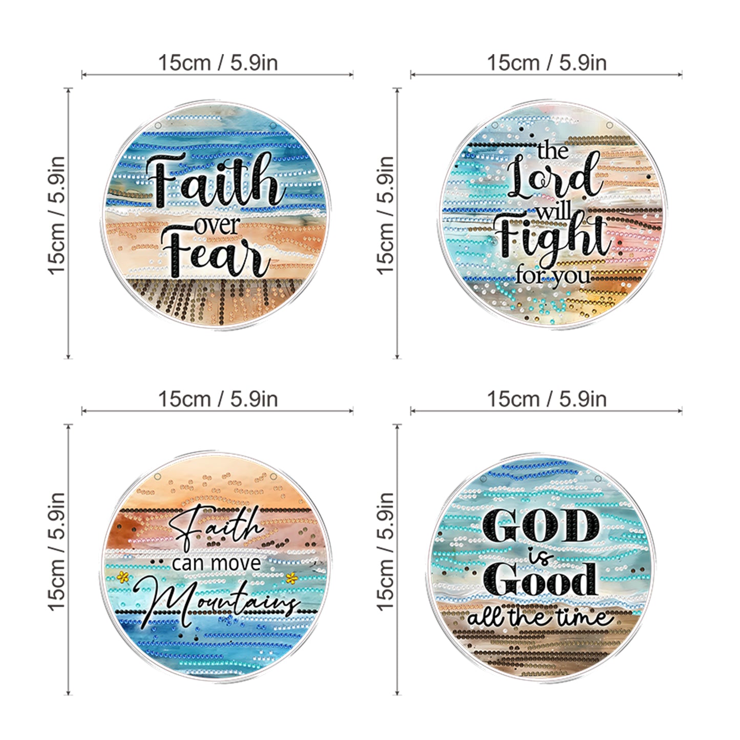 4pcs Beach Text DIY 2D Flat Acrylic Diamond Painting Kits Diamond Art Pendant