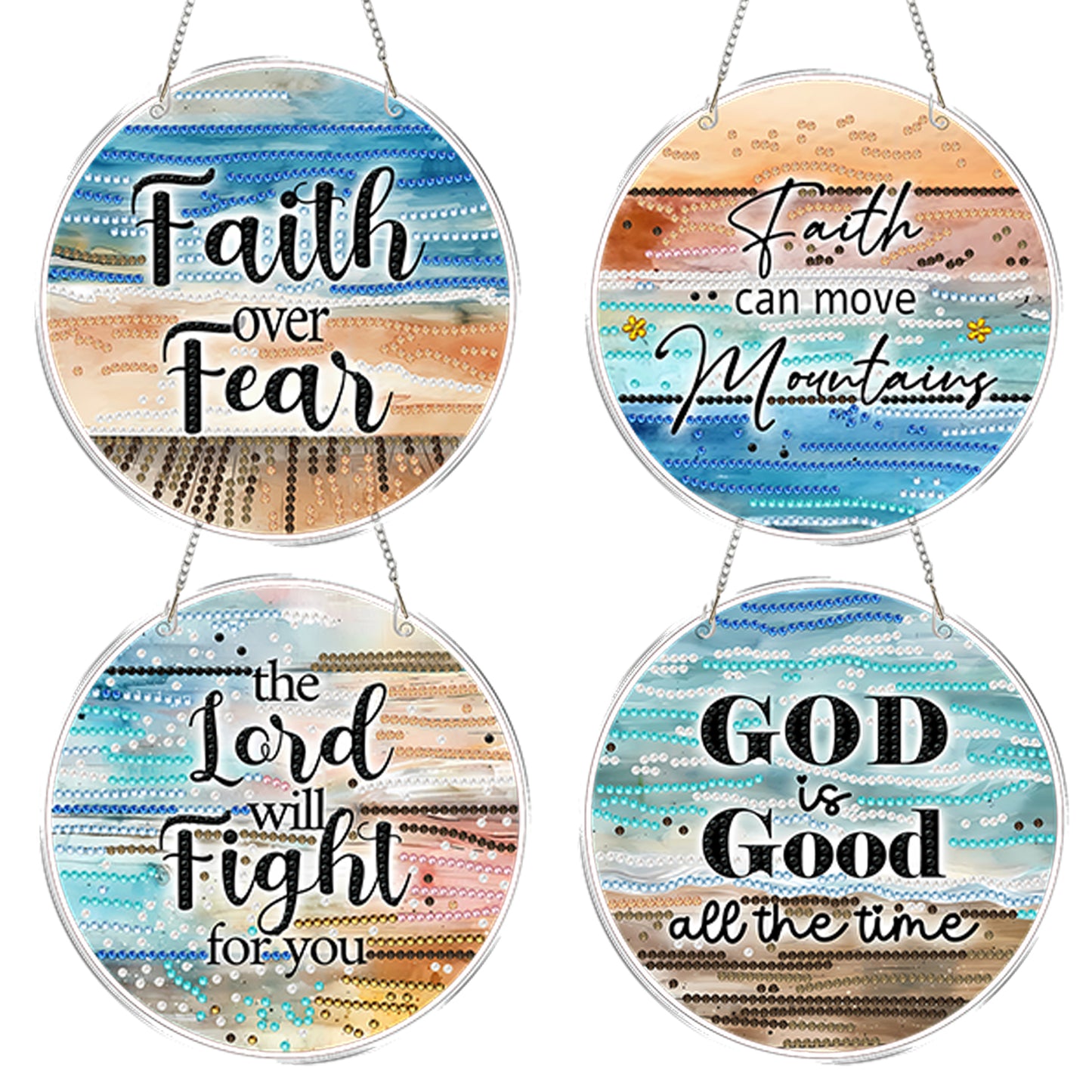 4pcs Beach Text DIY 2D Flat Acrylic Diamond Painting Kits Diamond Art Pendant