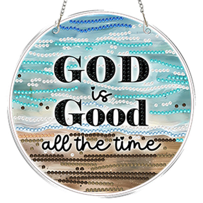 4pcs Beach Text DIY 2D Flat Acrylic Diamond Painting Kits Diamond Art Pendant