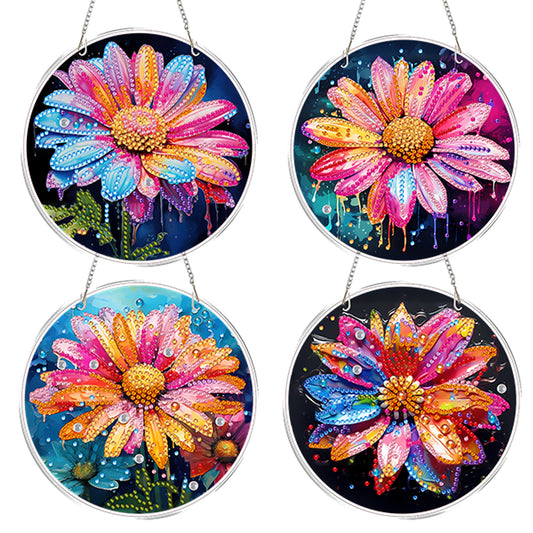 4pcs Colorful Flower DIY 2DFlat Acrylic Diamond Painting Kit Diamond Art Pendant