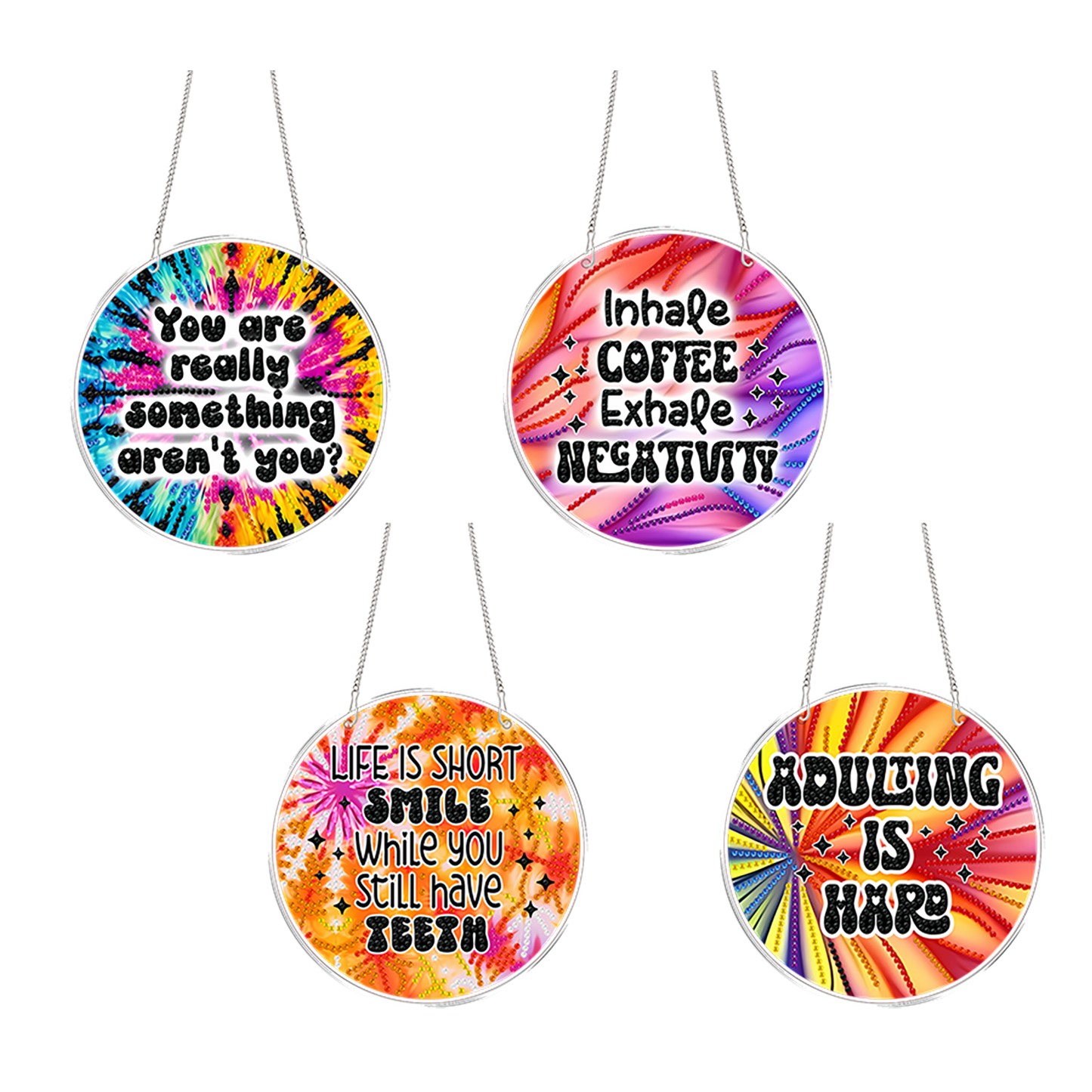 4pcs Neon Text DIY 2D Flat Acrylic Diamond Painting Kits Diamond Art Pendant