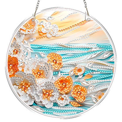 4pcs Beach Flowers DIY 2D Flat Acrylic Diamond Painting Kits Diamond Art Pendant