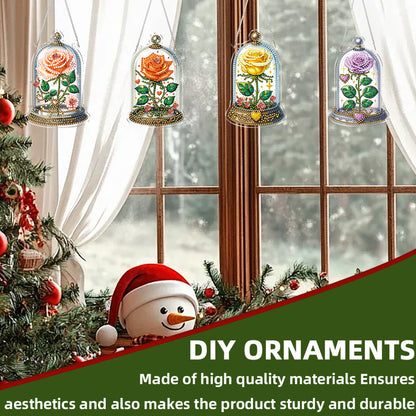 4pcs Glass Rose DIY 2D Flat Acrylic Diamond Painting Kits Diamond Art Pendant