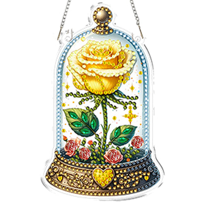 4pcs Glass Rose DIY 2D Flat Acrylic Diamond Painting Kits Diamond Art Pendant