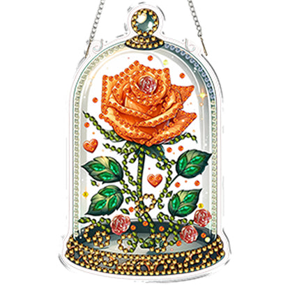 4pcs Glass Rose DIY 2D Flat Acrylic Diamond Painting Kits Diamond Art Pendant