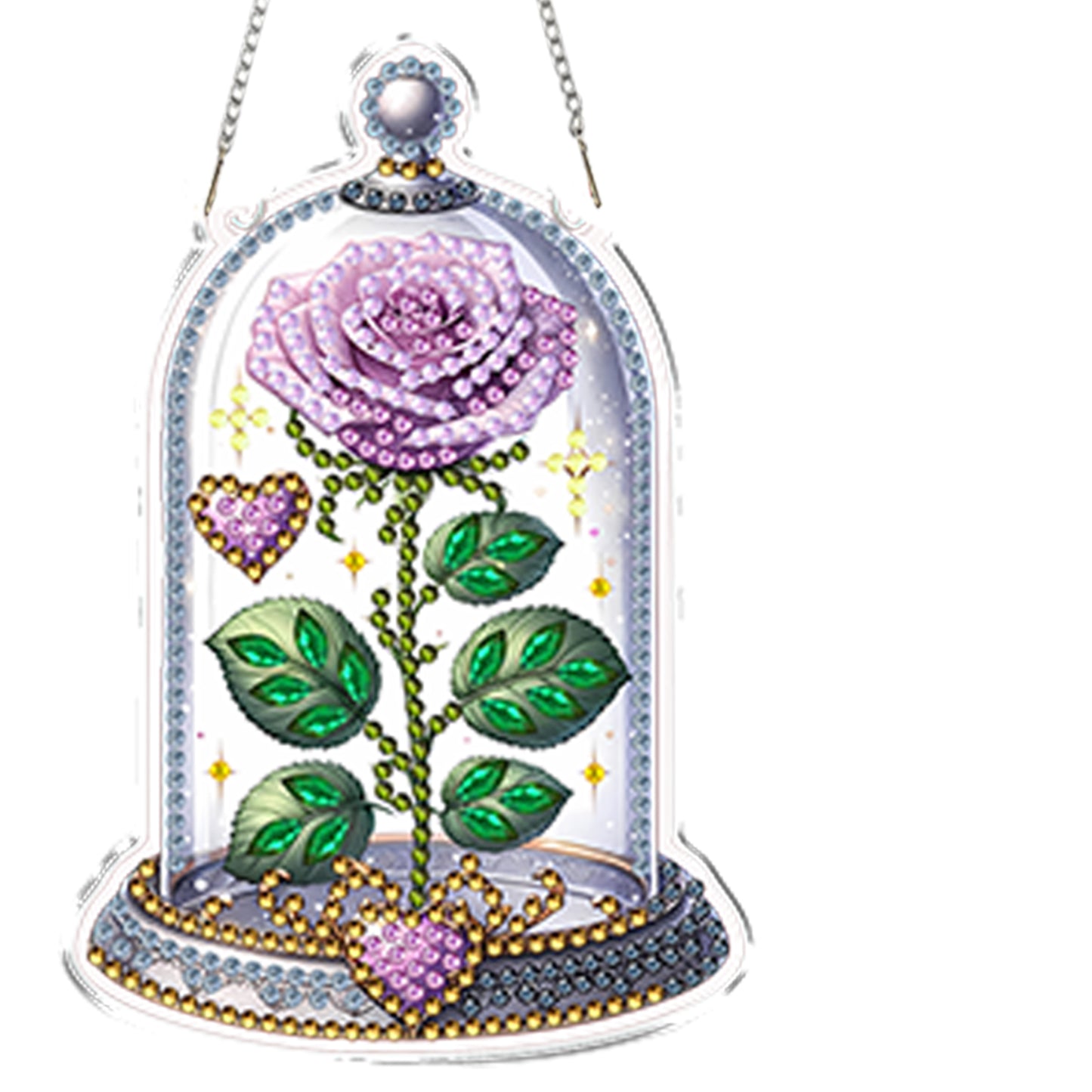 4pcs Glass Rose DIY 2D Flat Acrylic Diamond Painting Kits Diamond Art Pendant