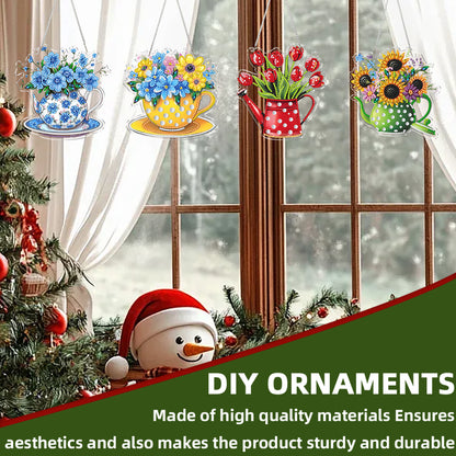 4pcs Vase 1 DIY 2D Flat Acrylic Diamond Painting Kits Diamond Art Pendant