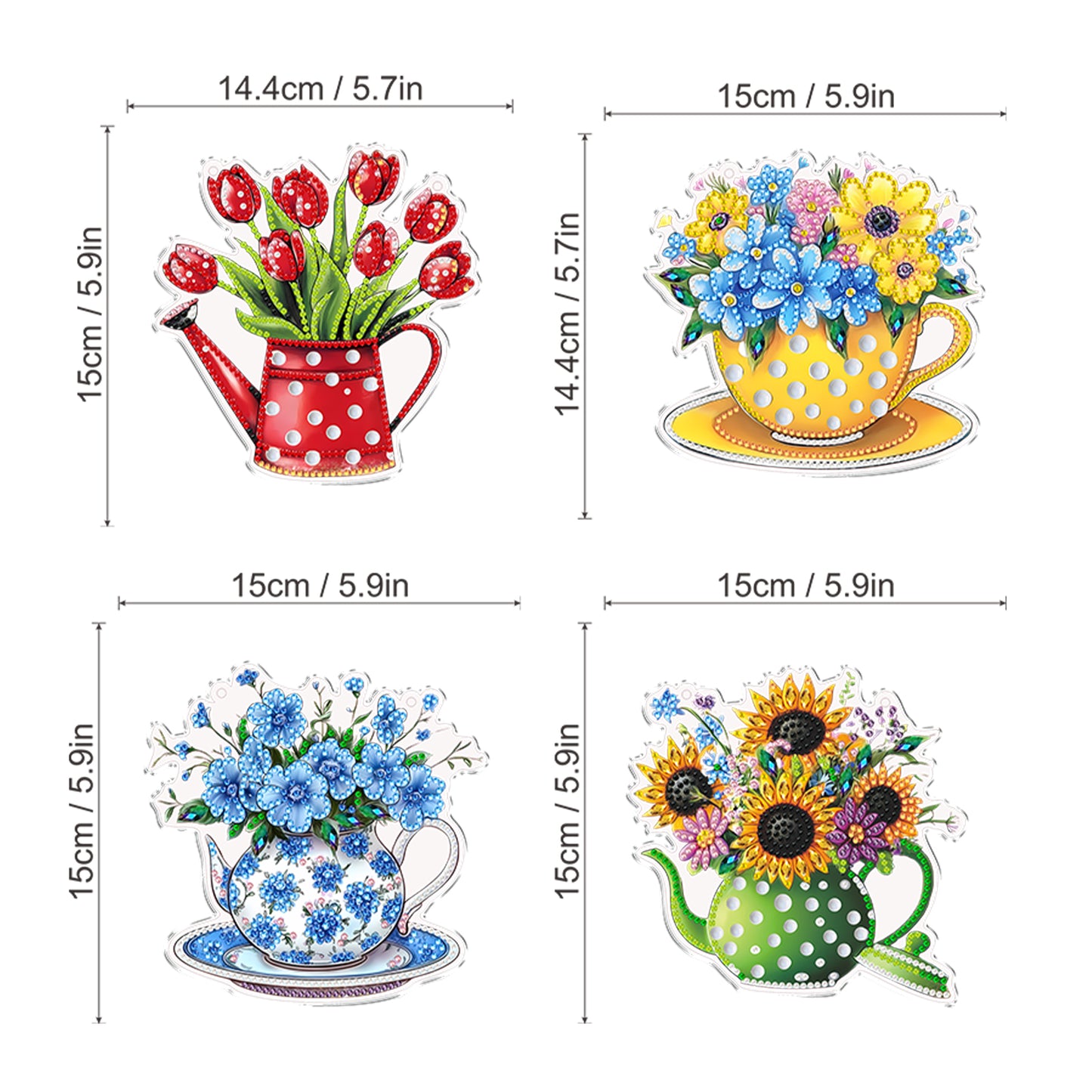 4pcs Vase 1 DIY 2D Flat Acrylic Diamond Painting Kits Diamond Art Pendant