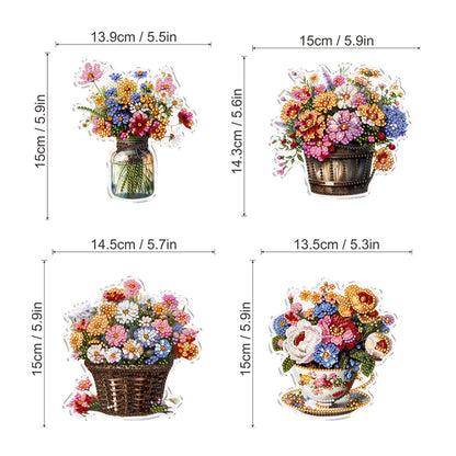 4pcs Vase 2 DIY 2D Flat Acrylic Diamond Painting Kits Diamond Art Pendant