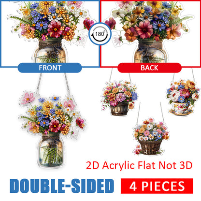 4pcs Vase 2 DIY 2D Flat Acrylic Diamond Painting Kits Diamond Art Pendant