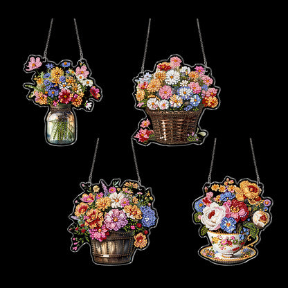 4pcs Vase 2 DIY 2D Flat Acrylic Diamond Painting Kits Diamond Art Pendant