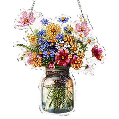 4pcs Vase 2 DIY 2D Flat Acrylic Diamond Painting Kits Diamond Art Pendant