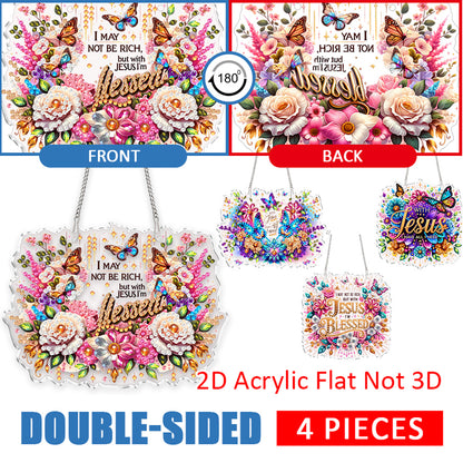 4Pcs Butterfly Flowers 2D Flat DIY Special Shape Diamond Art Hanging Pendant Kit