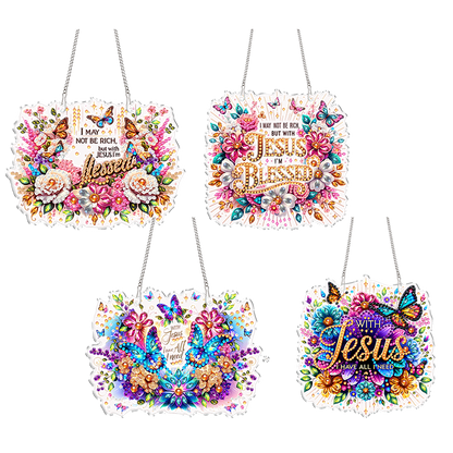 4Pcs Butterfly Flowers 2D Flat DIY Special Shape Diamond Art Hanging Pendant Kit