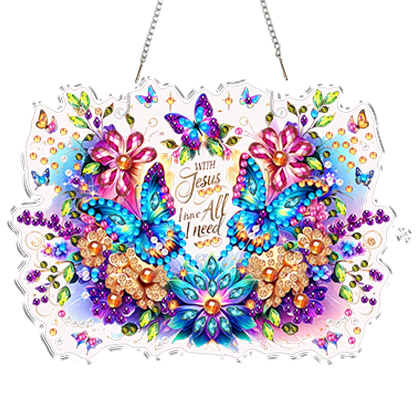 4Pcs Butterfly Flowers 2D Flat DIY Special Shape Diamond Art Hanging Pendant Kit