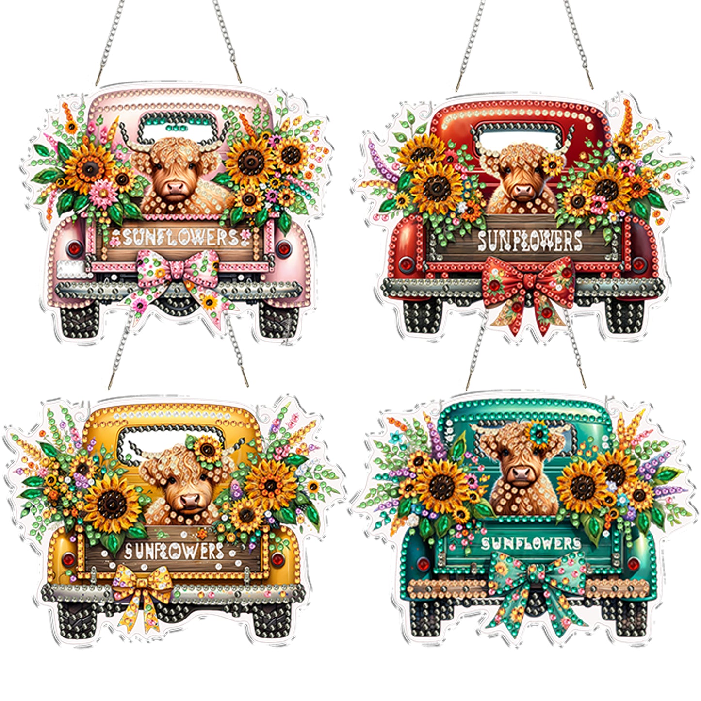 4Pcs Yak Cart 2D Flat DIY Special Shape Hanging Diamond Art Kits Wall Door Decor
