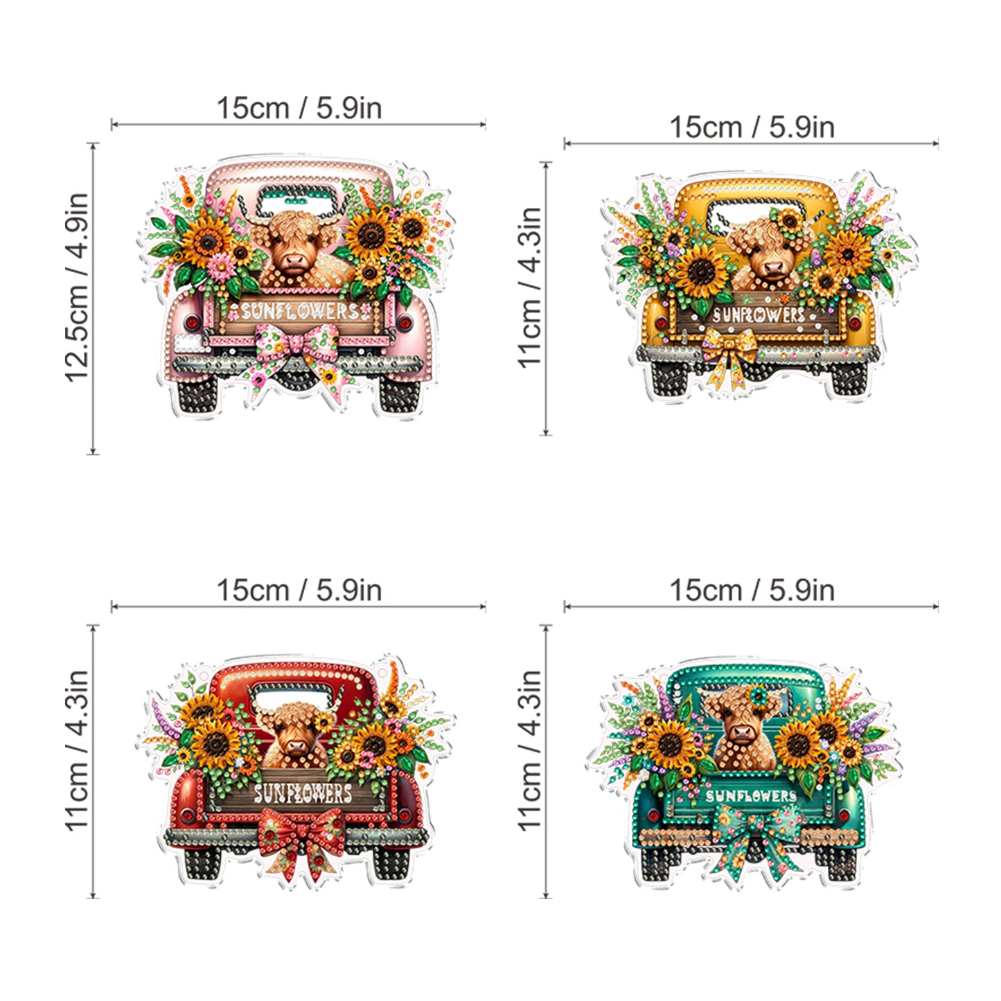 4Pcs Yak Cart 2D Flat DIY Special Shape Hanging Diamond Art Kits Wall Door Decor