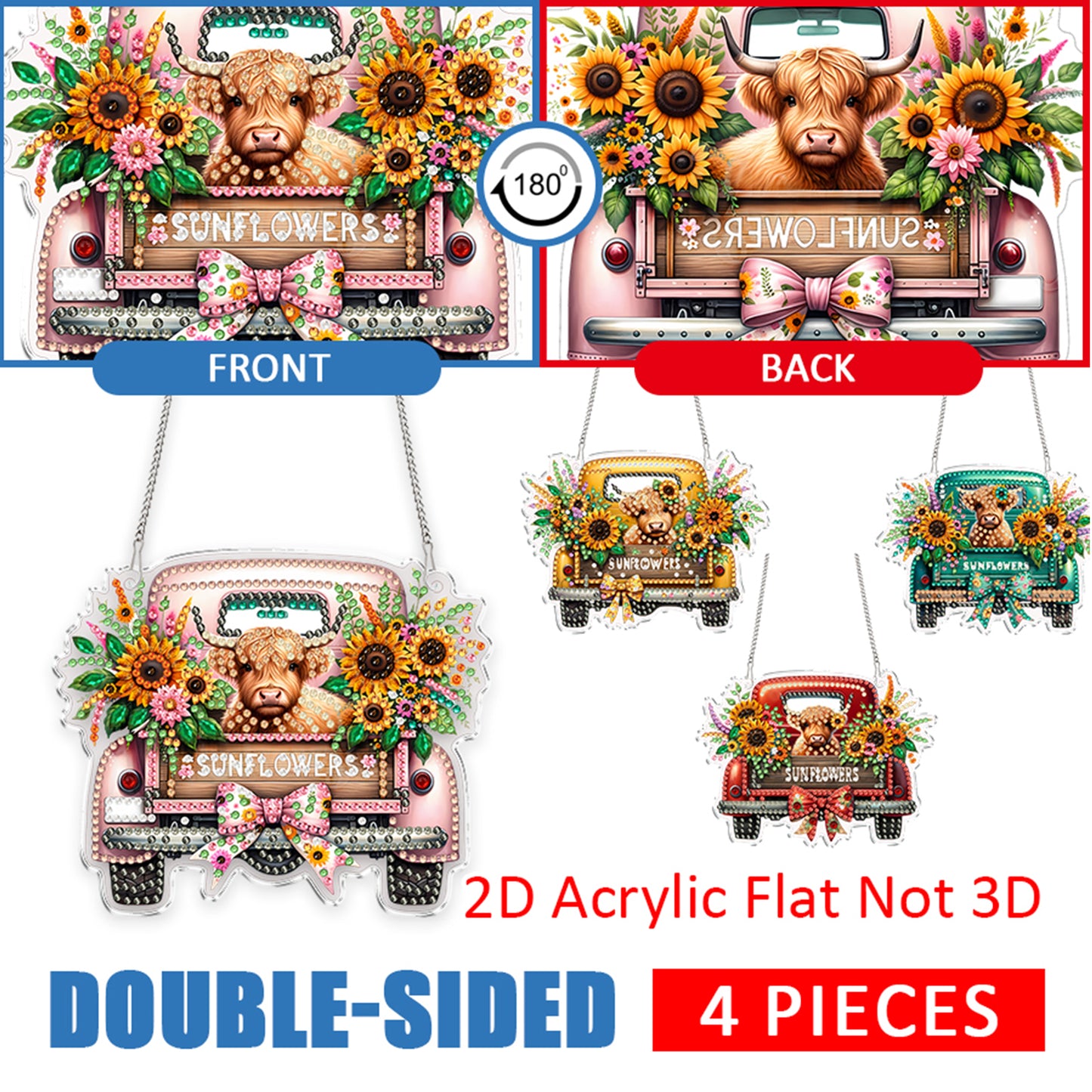 4Pcs Yak Cart 2D Flat DIY Special Shape Hanging Diamond Art Kits Wall Door Decor