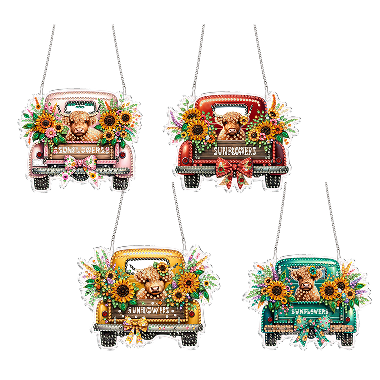 4Pcs Yak Cart 2D Flat DIY Special Shape Hanging Diamond Art Kits Wall Door Decor