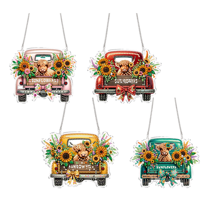 4Pcs Yak Cart 2D Flat DIY Special Shape Hanging Diamond Art Kits Wall Door Decor