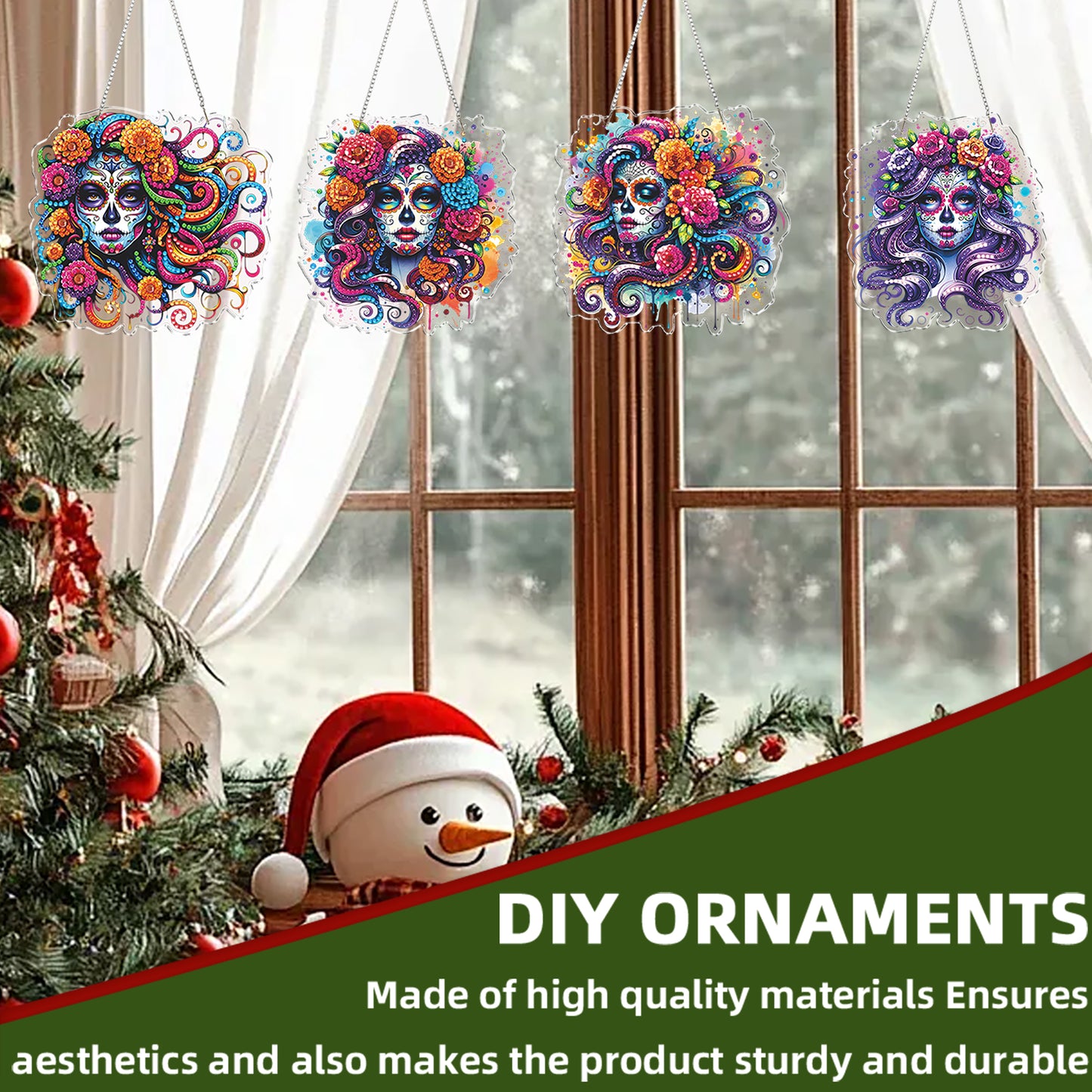 4Pcs Flower Skeleton 2D Flat DIY Special Shape Diamond Art Hanging Pendant Kit