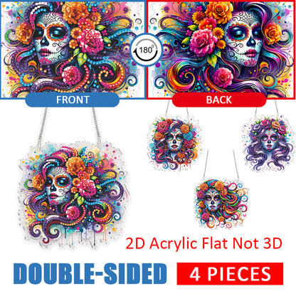 4Pcs Flower Skeleton 2D Flat DIY Special Shape Diamond Art Hanging Pendant Kit