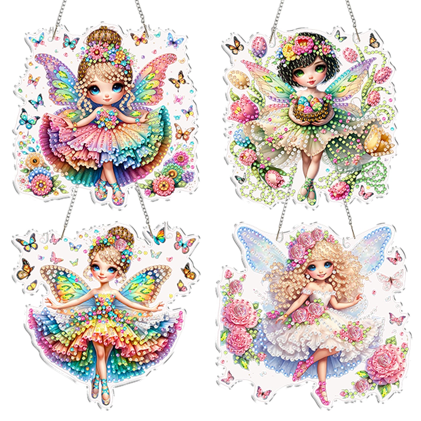 4Pcs Little Fairy 2D Flat DIY Special Shape Diamond Art Hanging Pendant Kit