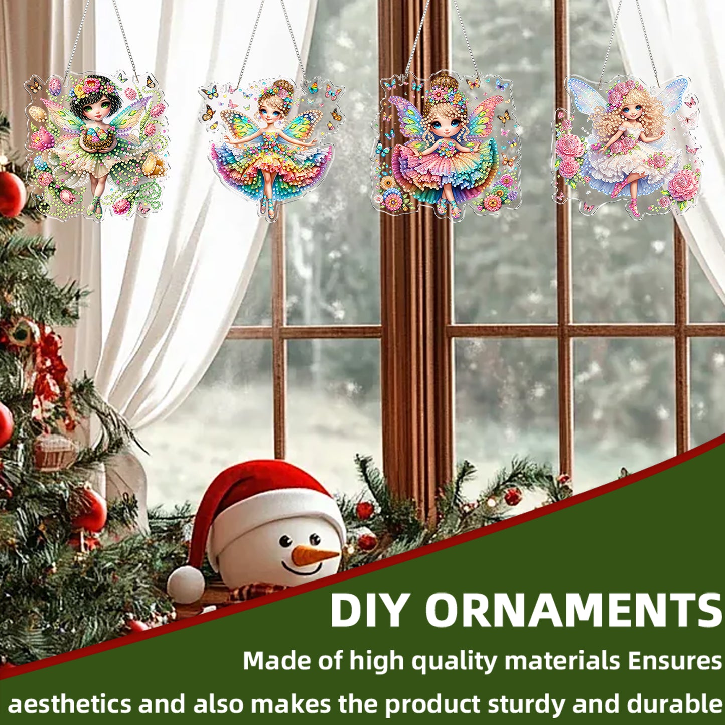 4Pcs Little Fairy 2D Flat DIY Special Shape Diamond Art Hanging Pendant Kit