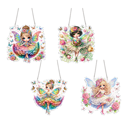 4Pcs Little Fairy 2D Flat DIY Special Shape Diamond Art Hanging Pendant Kit