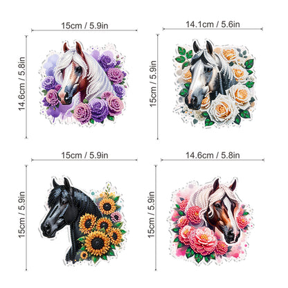 4Pcs Flower Horse 2D Flat DIY Special Shape Diamond Art Hanging Pendant Kit