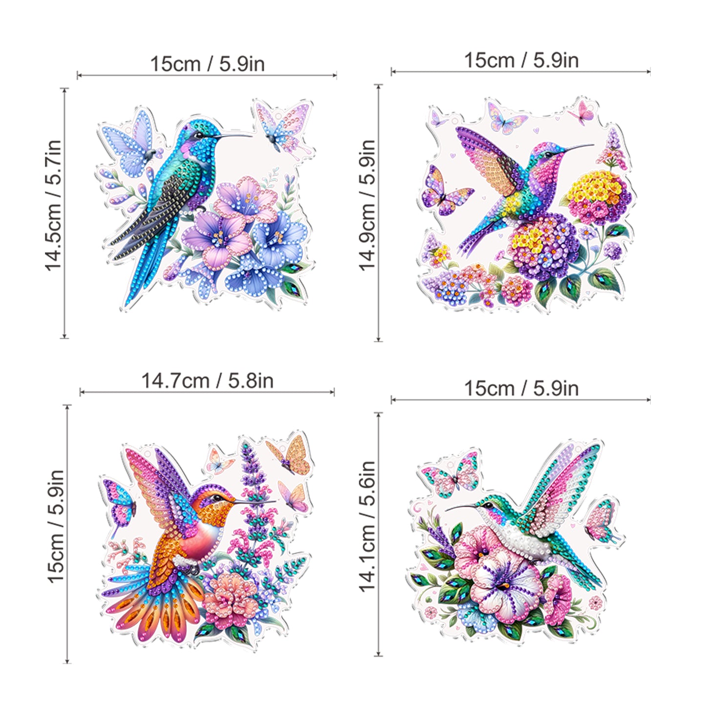 4Pcs Flower Hummingbird 2D Flat DIY Special Shape Hanging Diamond Art Kits