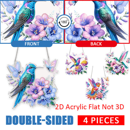 4Pcs Flower Hummingbird 2D Flat DIY Special Shape Hanging Diamond Art Kits