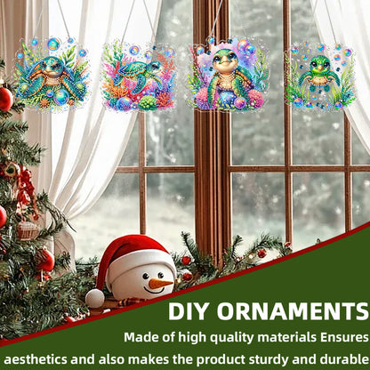 4Pcs Sea Turtle 2D Flat DIY Special Shape Diamond Art Hanging Pendant Kit