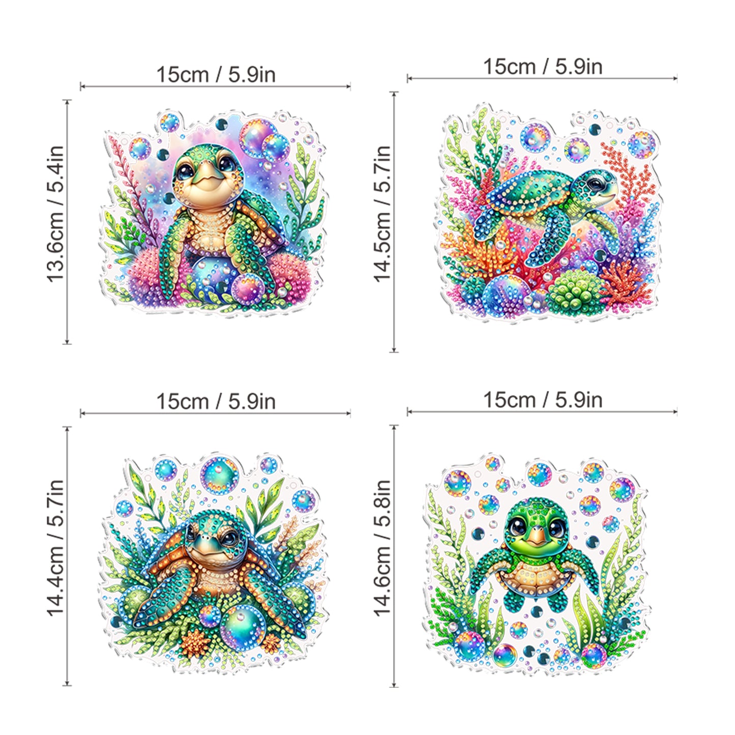 4Pcs Sea Turtle 2D Flat DIY Special Shape Diamond Art Hanging Pendant Kit