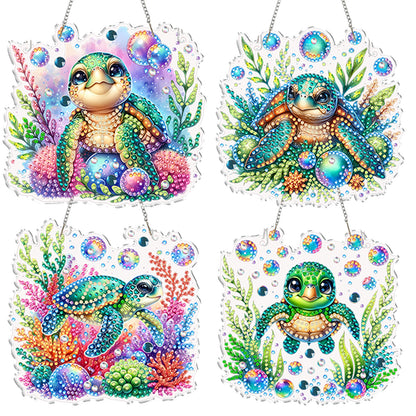 4Pcs Sea Turtle 2D Flat DIY Special Shape Diamond Art Hanging Pendant Kit