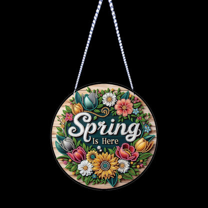 Spring Floral DIY 2D Flat Acrylic Diamond Painting Hanging Pendant Home Decor