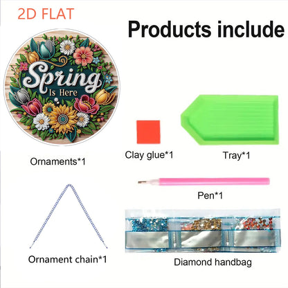 Spring Floral DIY 2D Flat Acrylic Diamond Painting Hanging Pendant Home Decor