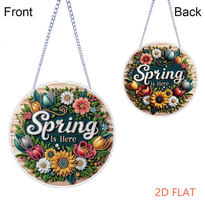 Spring Floral DIY 2D Flat Acrylic Diamond Painting Hanging Pendant Home Decor