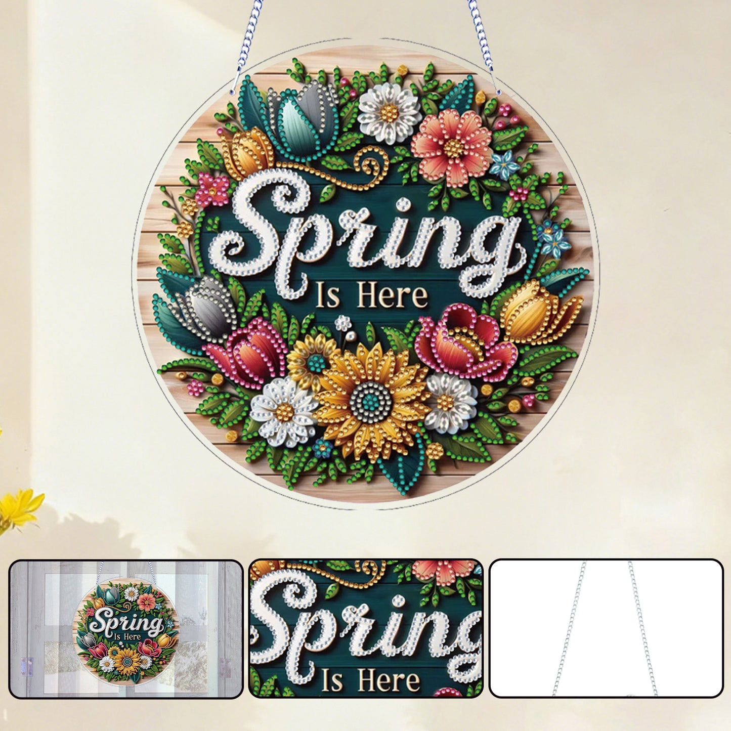 Spring Floral DIY 2D Flat Acrylic Diamond Painting Hanging Pendant Home Decor