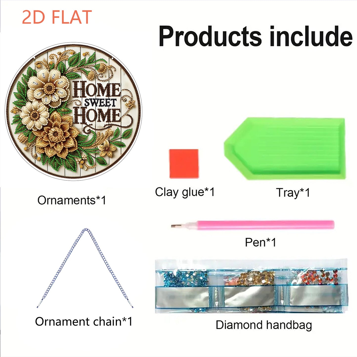 Sunflower Home Sweet DIY 2D Flat Acrylic Home Diamond Painting Hanging Pendant