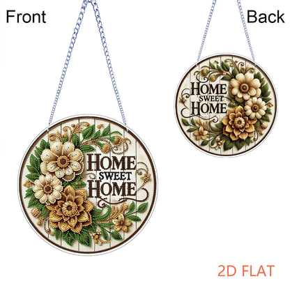 Sunflower Home Sweet DIY 2D Flat Acrylic Home Diamond Painting Hanging Pendant
