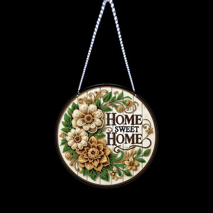 Sunflower Home Sweet DIY 2D Flat Acrylic Home Diamond Painting Hanging Pendant