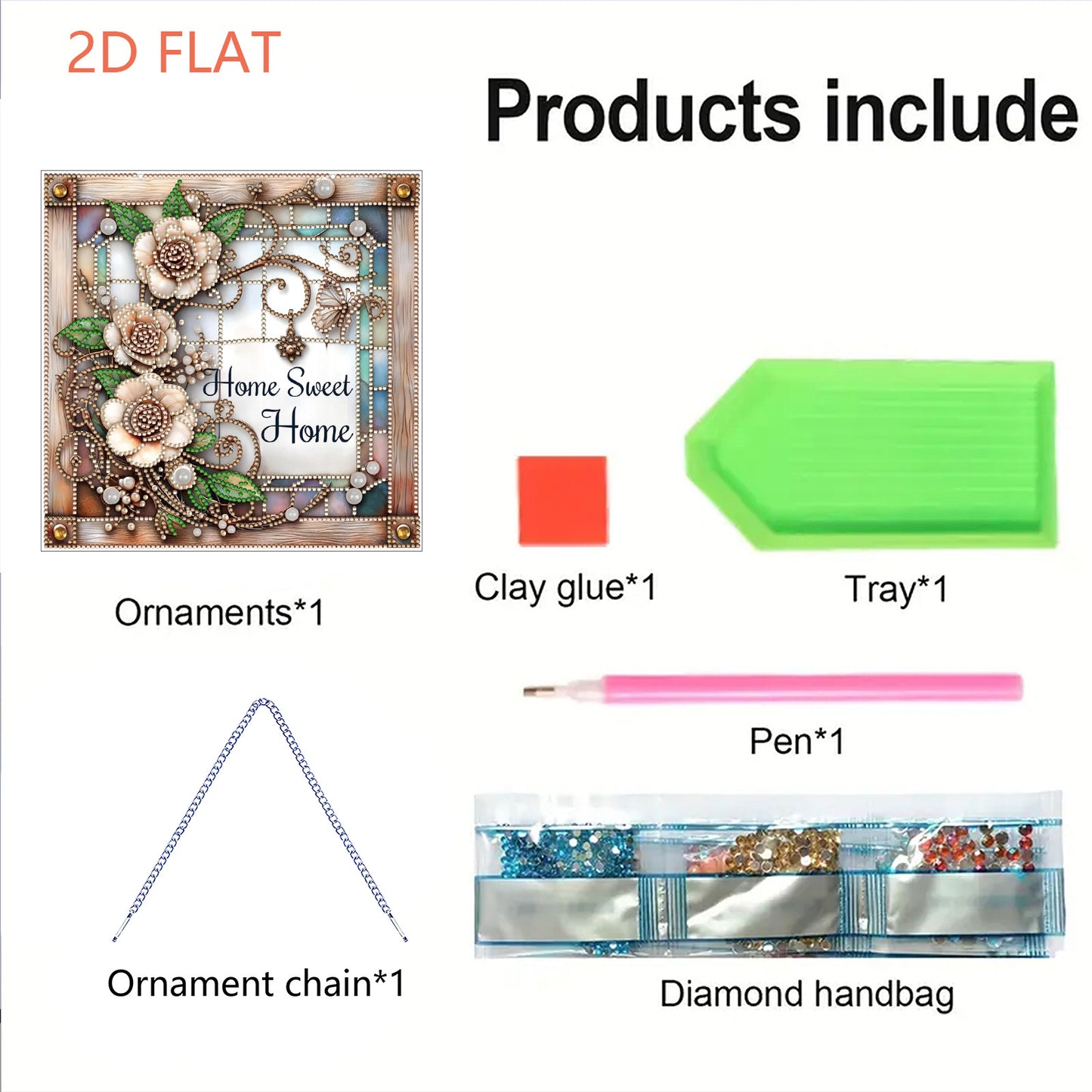 Rose Home Sweet DIY 2D Flat Acrylic Diamond Painting Hanging Pendant Home Decor