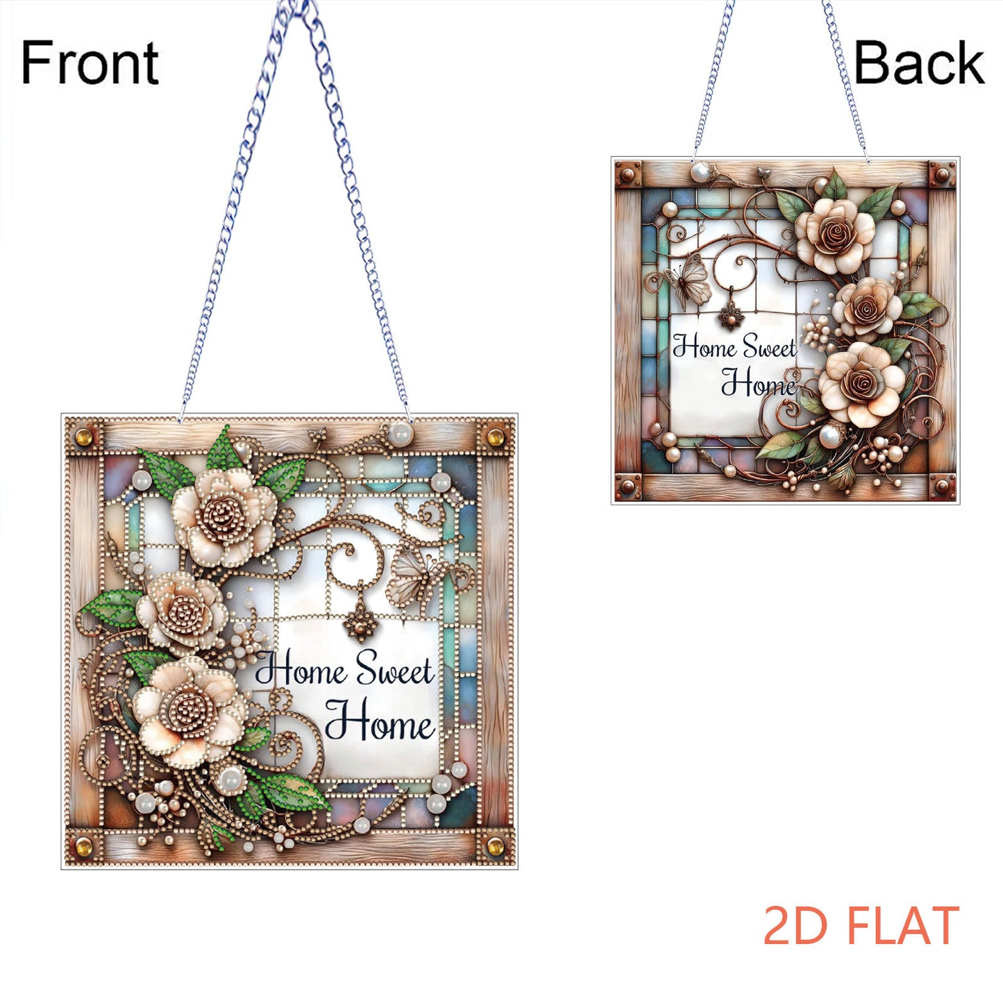 Rose Home Sweet DIY 2D Flat Acrylic Diamond Painting Hanging Pendant Home Decor