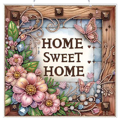 Floral Home Sweet DIY 2D Flat Acrylic Home Diamond Painting Hanging Pendant