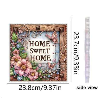 Floral Home Sweet DIY 2D Flat Acrylic Home Diamond Painting Hanging Pendant