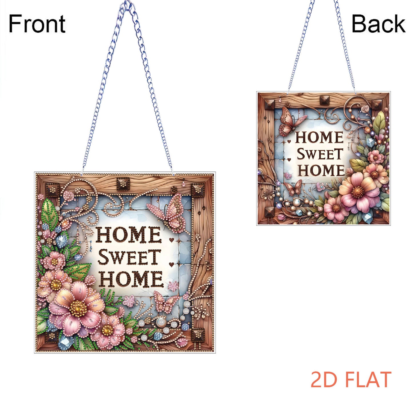 Floral Home Sweet DIY 2D Flat Acrylic Home Diamond Painting Hanging Pendant
