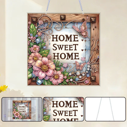 Floral Home Sweet DIY 2D Flat Acrylic Home Diamond Painting Hanging Pendant