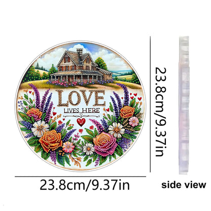 Love Lives Here Floral DIY 2D Flat Acrylic Home Diamond Painting Hanging Pendant